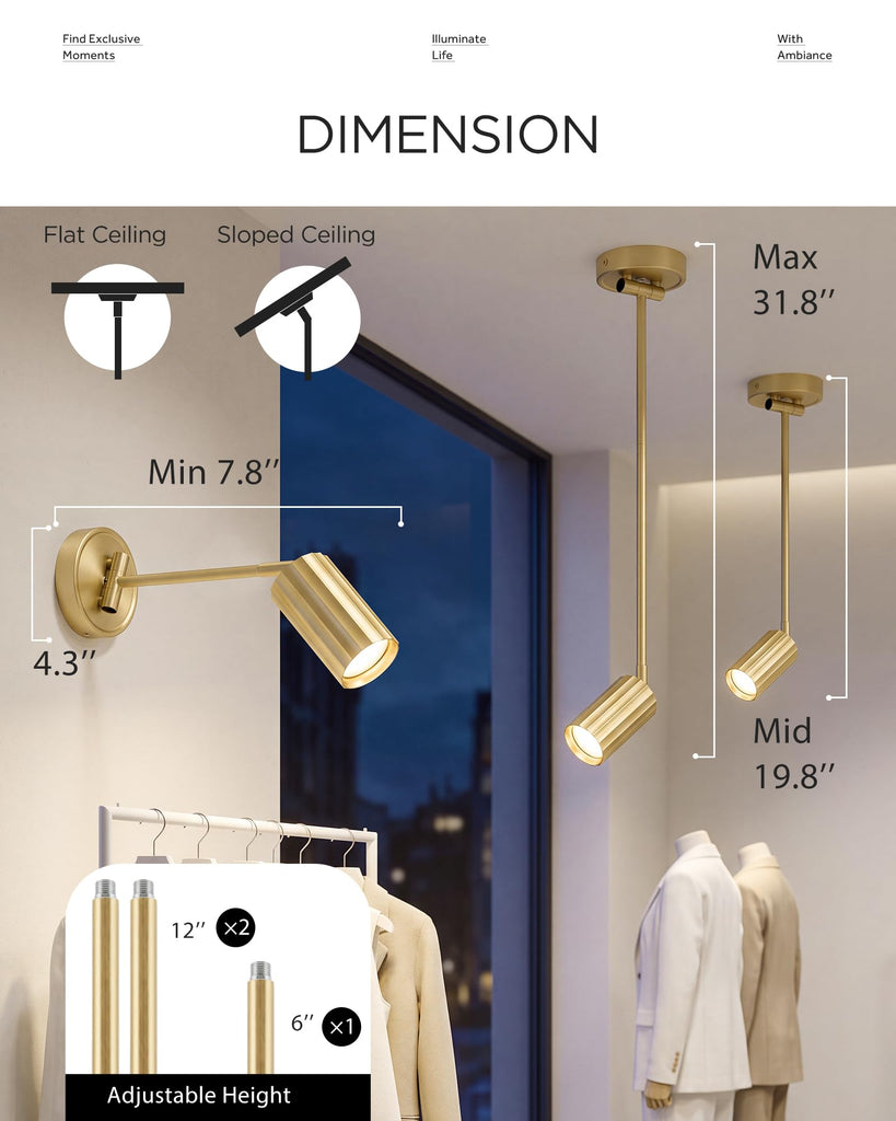 LED Track Lighting Fixtures, Bulb Included, Brushed Gold