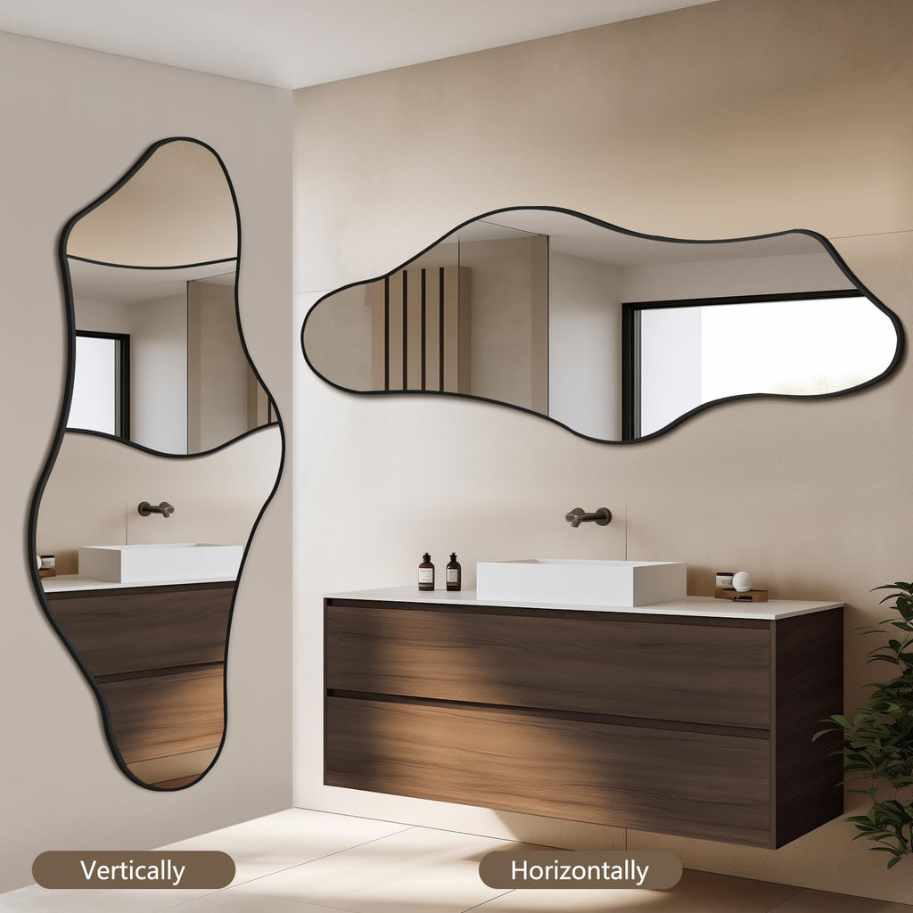 Irregular Mirror 63"x24" Cloud Vanity Mirror Wall Decor, Black