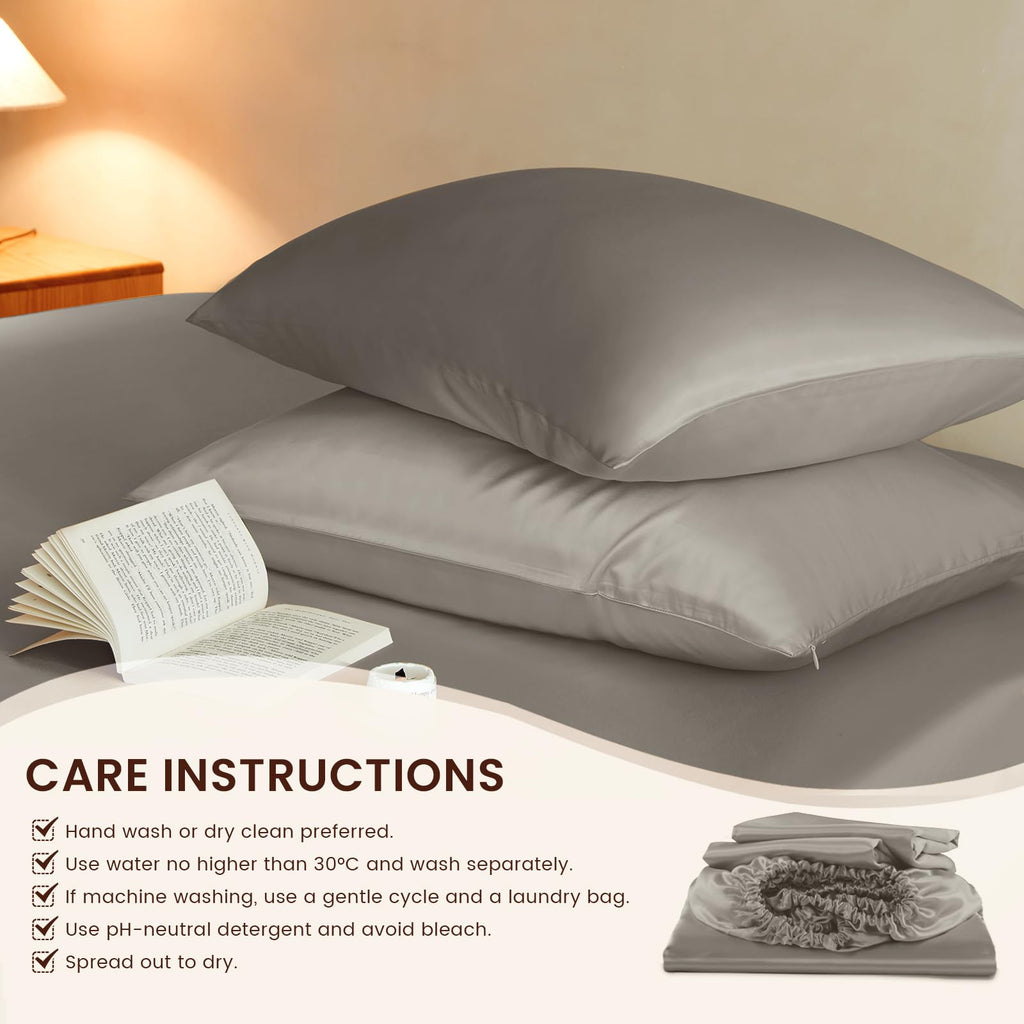 Luxury Mulberry Silk Fitted Sheet Set 3 Pcs, Silk Bed Sheet Set with 16" Deep Pockets, Soft & Cooling Sheets, 1