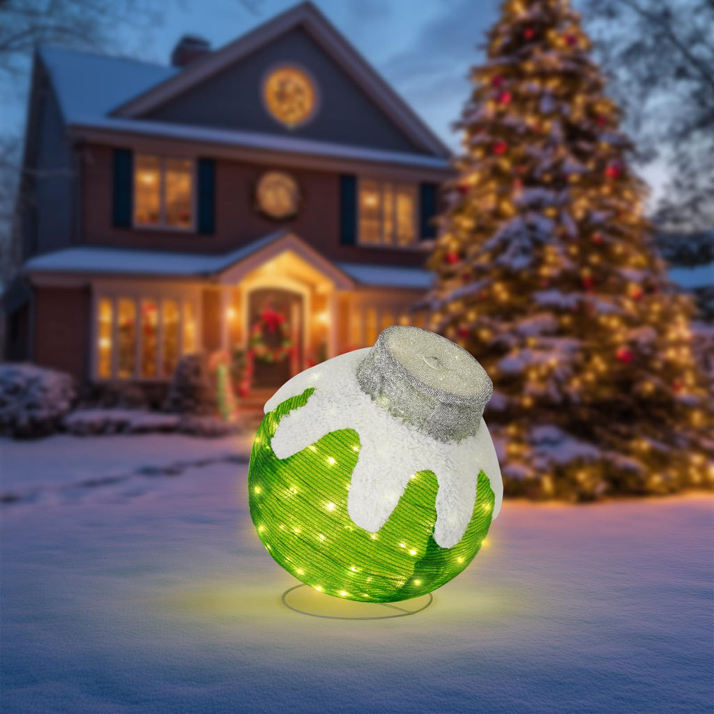 Outdoor Christmas Ornaments, Lighted Pop-Up Holiday Ball Decoration with 80 LED Lights, 8 Light Functions, Lighted