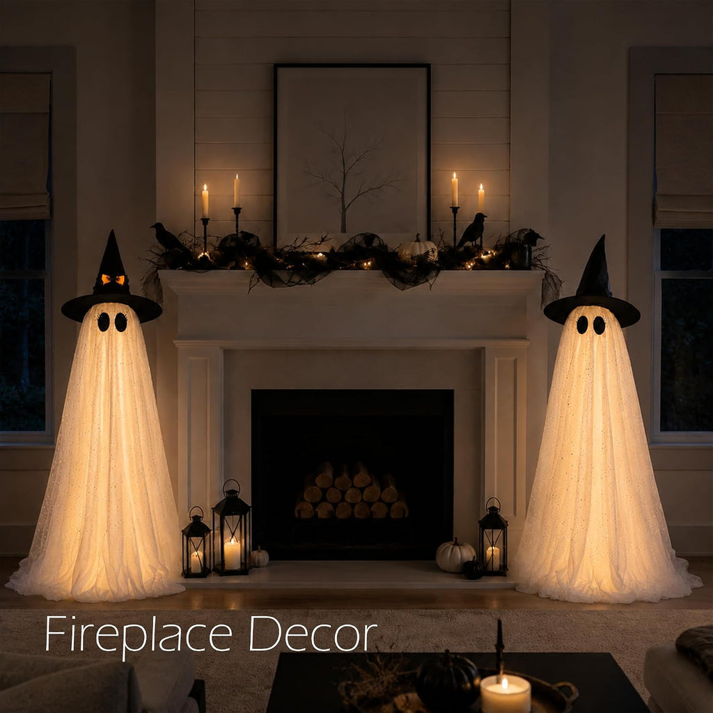 2Packs Halloween Decorations Outdoor,Halloweens Party Decoration Indoor,Spooky Ghost with Remote Control String - Set of 2