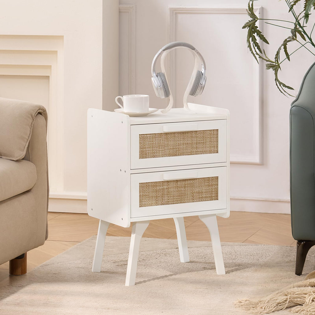 Rattan Nightstands Set of 2, 2 Drawers