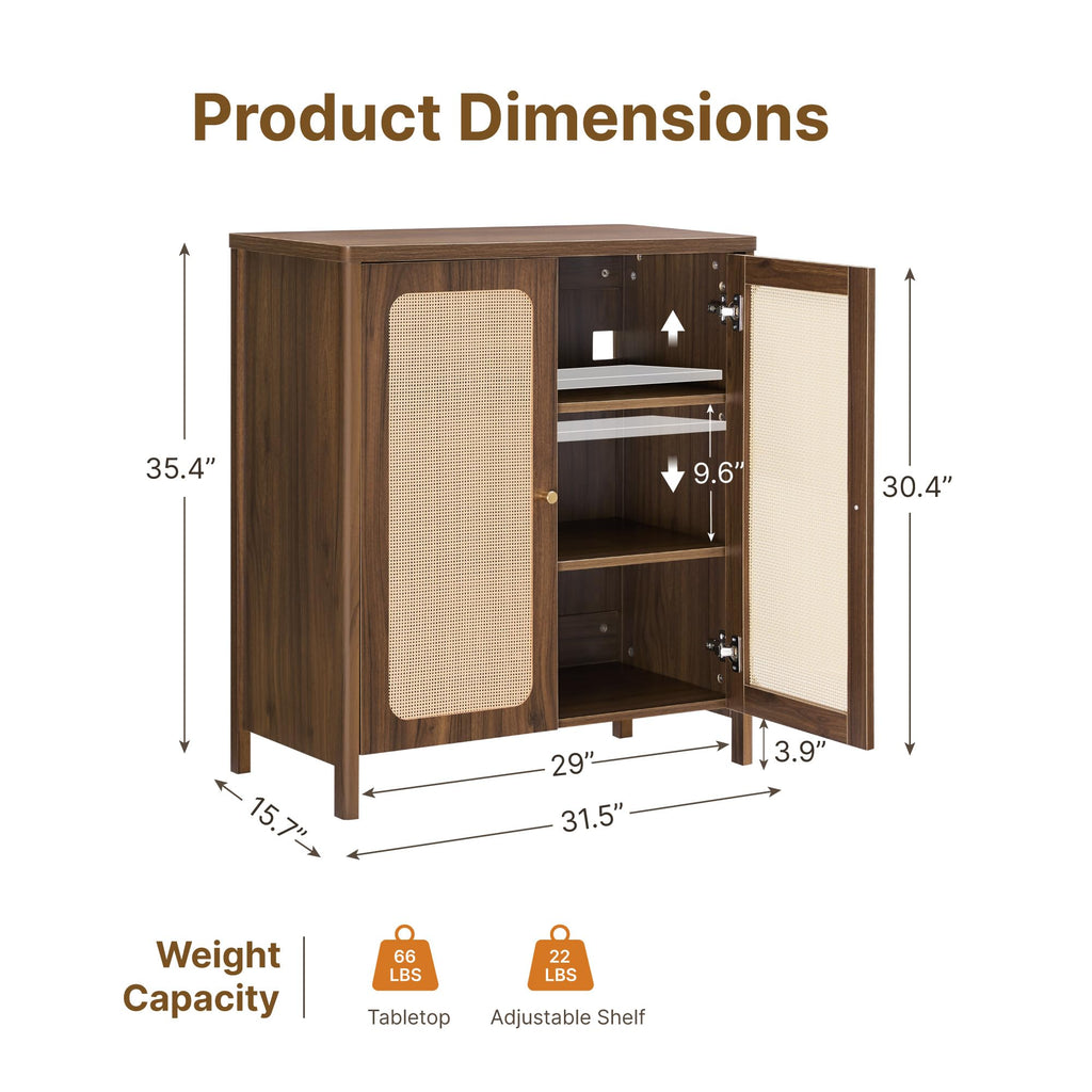 94.5" Rattan Buffet Cabinet with Storage, Sideboard with Adjustable Shelf, Accent Kitchen Floor Storage Cabinet with