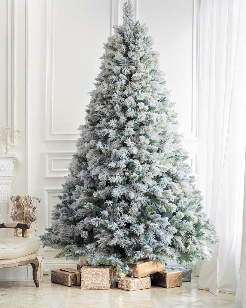 Pre-lit Snow Flocked Christmas Tree Spruce with Remote Control, 600 Warm White Multi-Color Lights, Artificial