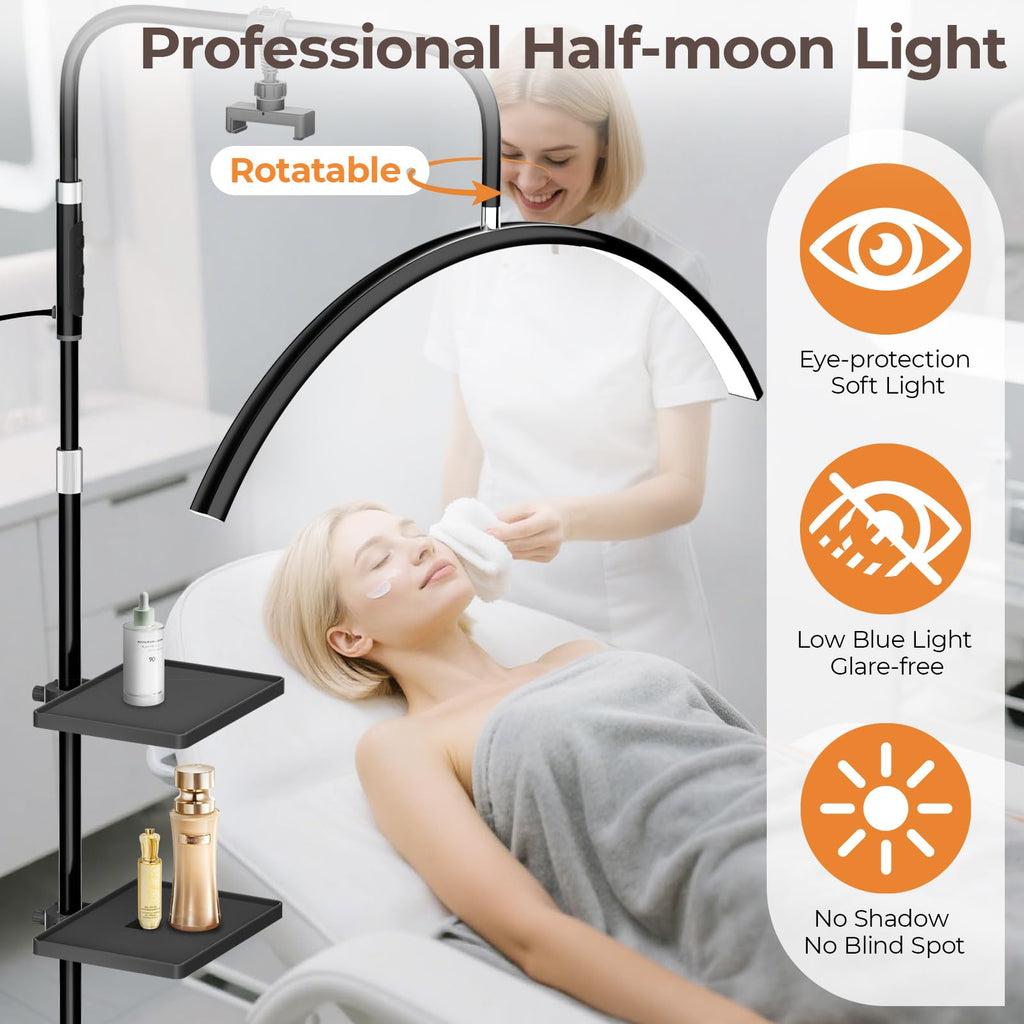 Half Moon Lash Light Dimmable Esthetician Floor Lamp, 2 Trays