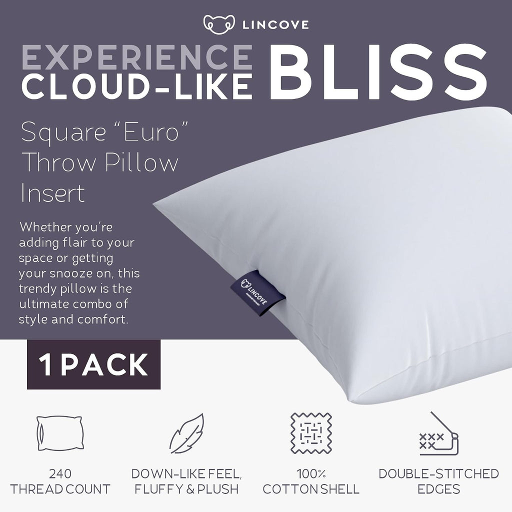Euro Throw Pillow Insert Square 20"x20" Pillow - Made in Canada, 100% Cotton Shell, Down Alternative Filling