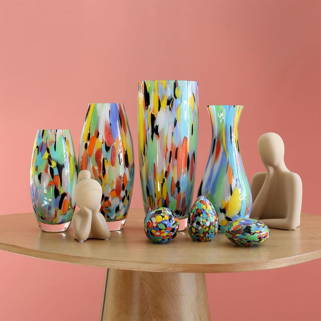 Murano Style Art Glass Vase Hand Blown Colorful Confetti Effect Home Decor