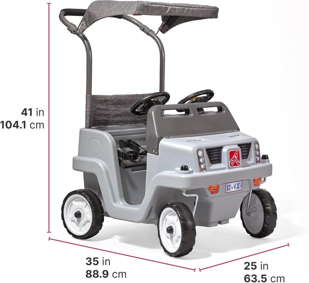 Side-by-Side Push Around SUV, Kids Push Car, 2 Seats, Stroller Substitute, Includes Seat Belts & Horns, Made