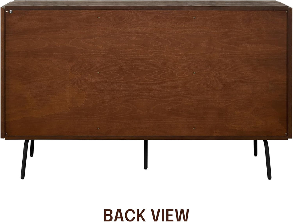 Modern Sideboard with 3 Doors, Natural Rattan Storage Cabinet, Buffet with Metal Legs, Boho Accent Cabinet , and