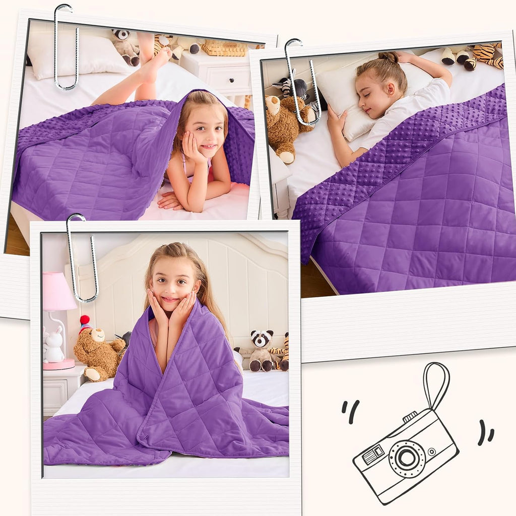 Purple Weighted Blanket 10lbs, 40"x60", Twin Size Breathable Cooling Minky Heavy Throw Blanket for 80-120lbs, Soft