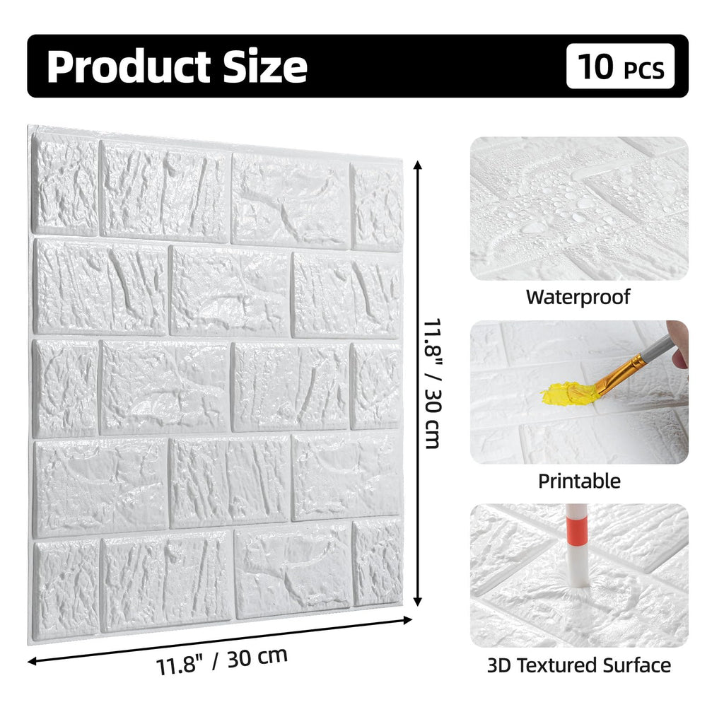 Peel and Stick 3D Wall Panels 12x12in PVC 10 Pack White