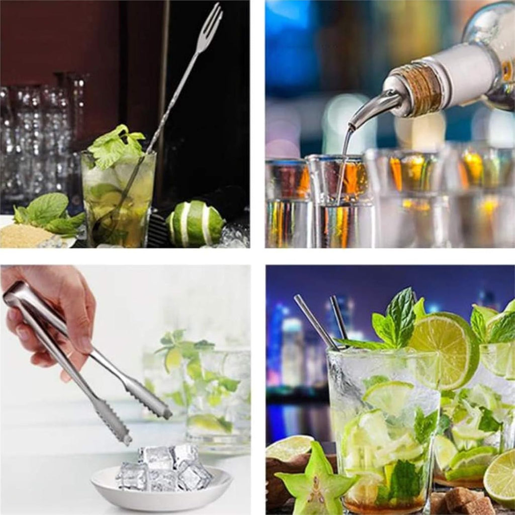 Cocktail Shaker 19 Piece Stainless Steel Cocktail Stand with Rotatable Storage Rack Home Bar Bartender Tool Bar Set
