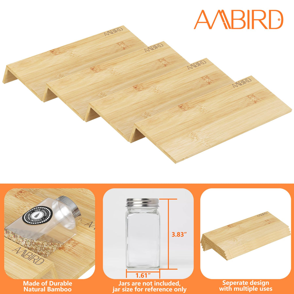 Bamboo Spice Drawer Organizer with Non-slip Mat,4 Tier - 2 Set Jar Spice Rack Tray From 12''to 24'',Hold up 48 Jars