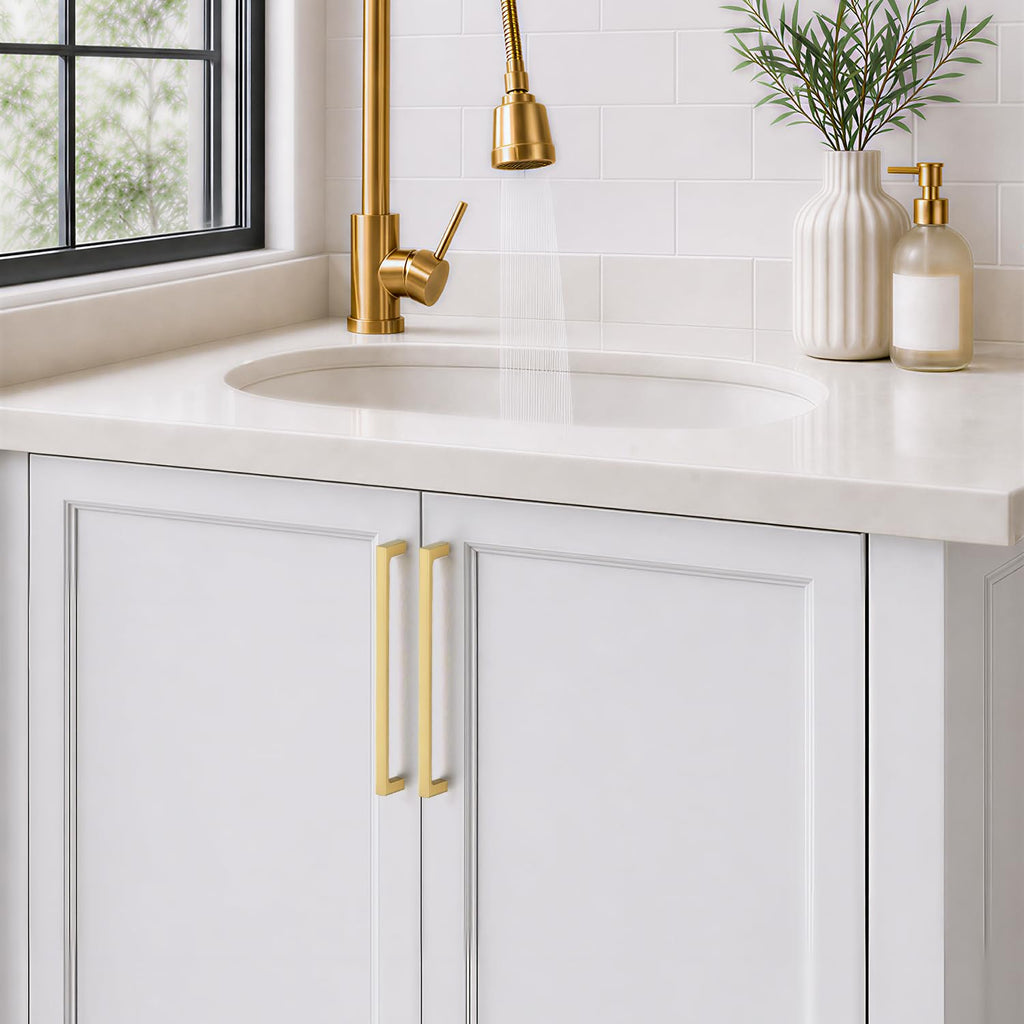 Brushed Brass Kitchen Cabinet Solid Handles,7-1/2 Inch,10 Pack