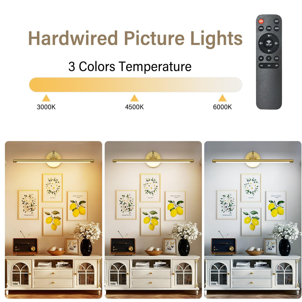 Hard-Wired LED Picture Lights for Paintings 3CCT Dimmable Long Art Lights for Paintings Gold Gallery Light