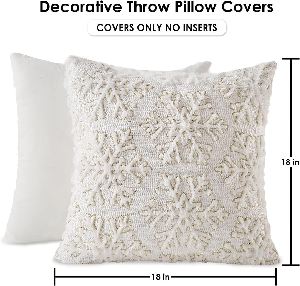 Christmas Throw Pillow Covers, 18 x 18 Inch, Snowflakes - Set of 2