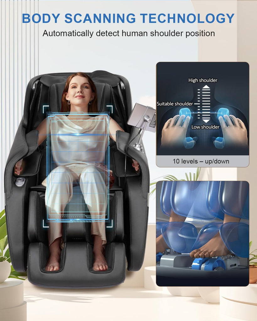 Massage Chair Full Body, Shiatsu, Airbag Massage, SL-Track, Black | Zero Gravity Massage Chair with 13 Modes, Body