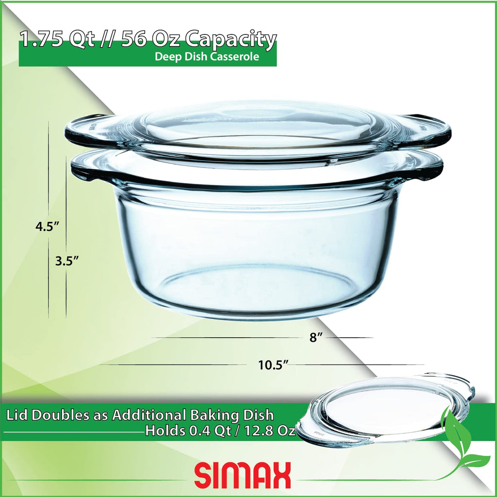 Glass Casserole Dish by Clear Glass Round Casserole Dish with Lid and Handles Covered Bowl for Cooking Baking Serving