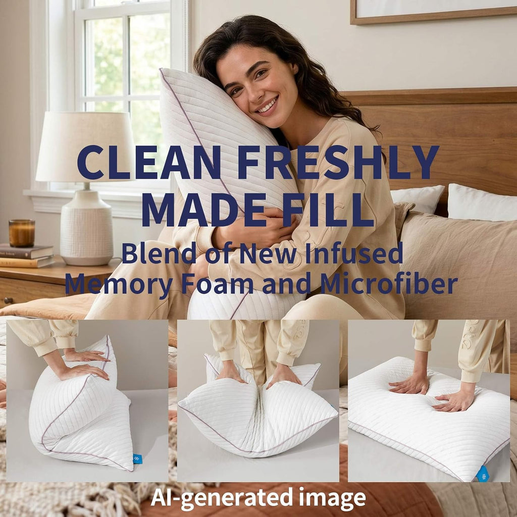 King Size Bed Pillows 2 Pack | Shredded Memory Foam Cooling Pillows for Side,Back & Stomach Sleepers
