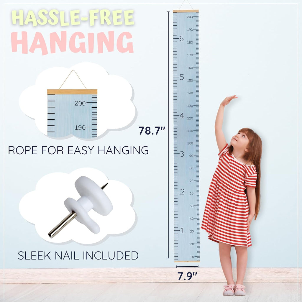 Growth Chart for Wall - Height Chart for Toddlers (79" x 7.9") - Canvas Kids Tape Measure Chart - Growth Chart
