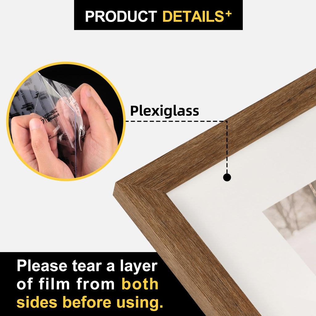10x10 Picture Frames with 8x8 Mat Set of 2, Rustic Brown