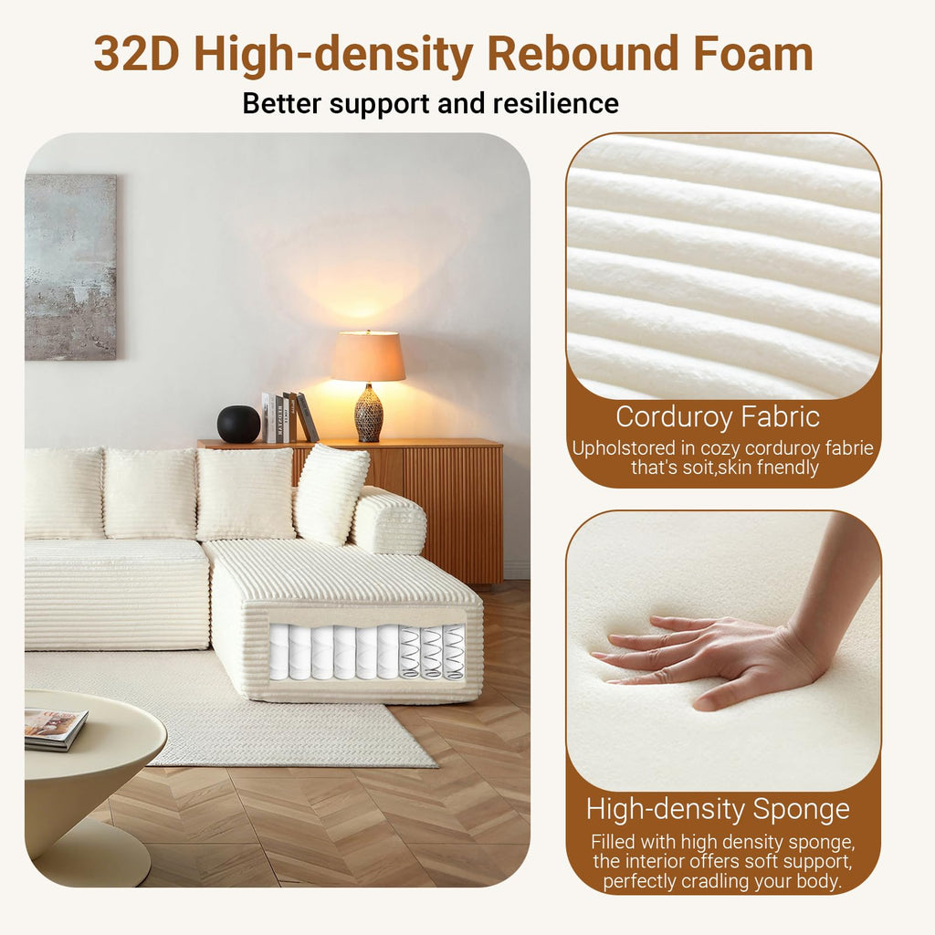 145" Oversized Cloud Boneless Sofa Couch with Double Chaise, Modern Corduroy U Shaped Modular Sectional Sofa with