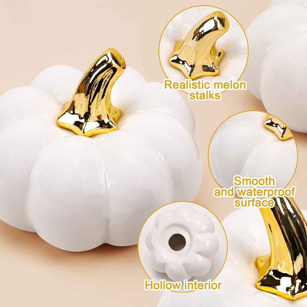 4 Inch Ceramic Pumpkins for Fall Home Decorations - White