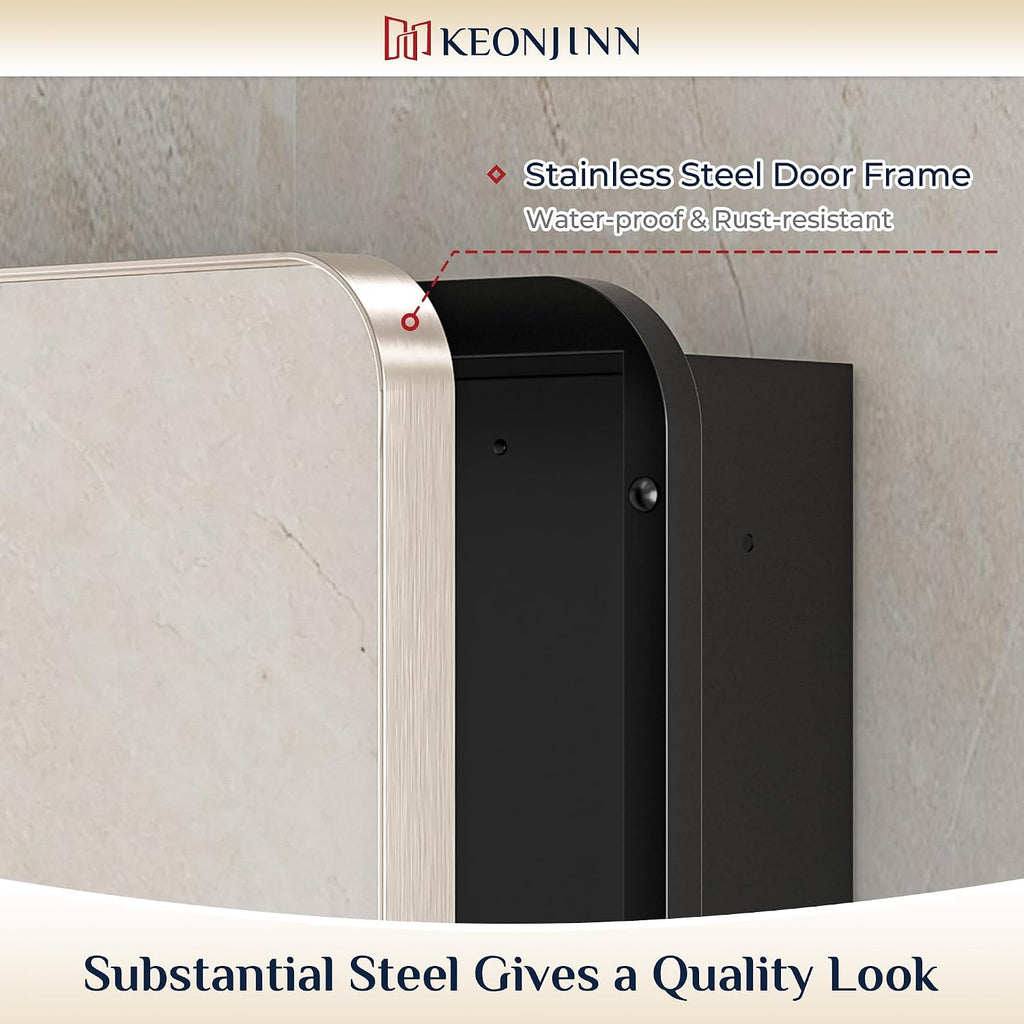 16"x24" Recessed Medicine Cabinet with Mirror, Brushed Nickel | Stainless Steel Framed, Adjustable Shelves, Recessed