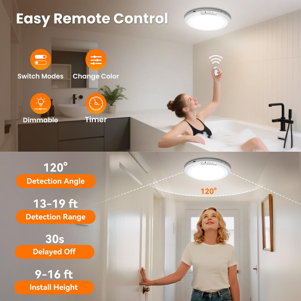 Rechargeable Motion Sensor Ceiling Light, 10000mAh Battery Shower Light