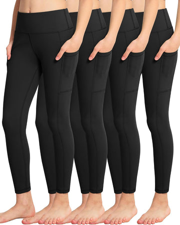 Girls Leggings with Pockets: High Waisted Yoga Workout Athletic Dance Running Pants 4 Packs