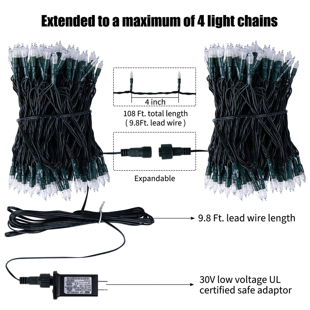 2 Pack Christmas Mini Lights, 75 Feet 200 LED Warm White String Lights