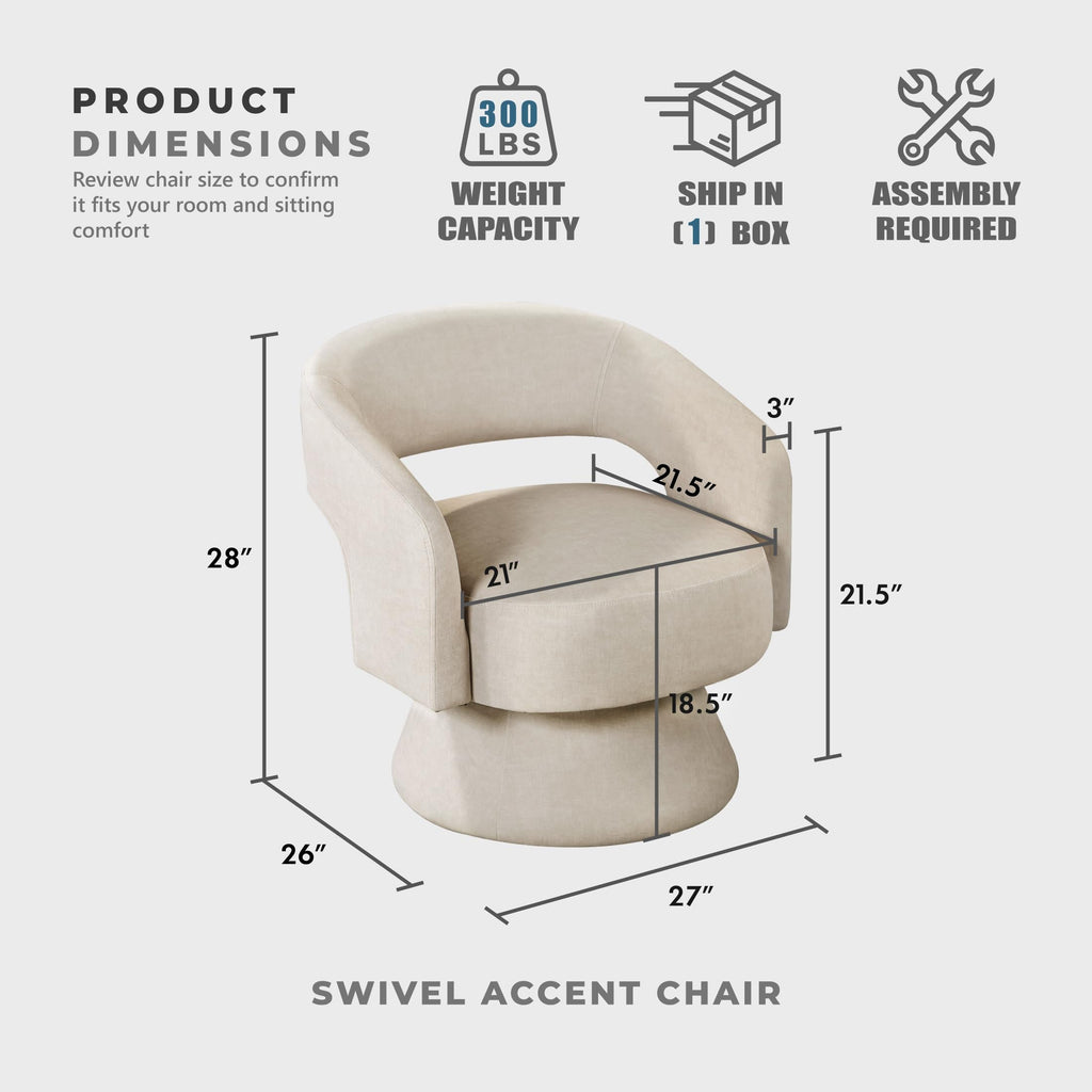 Swivel Accent Chair, Modern Velvet Round Barrel Chair, Taupe