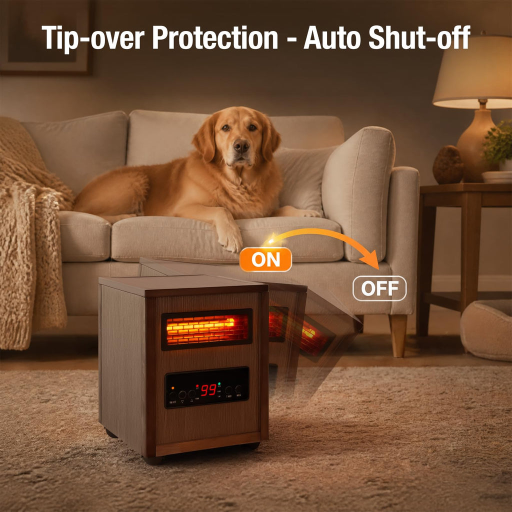 1500W Infrared Dual Heating Space Heater with Remote Control, 3 Heat Modes, Timer, Portable Electric Room Heater with