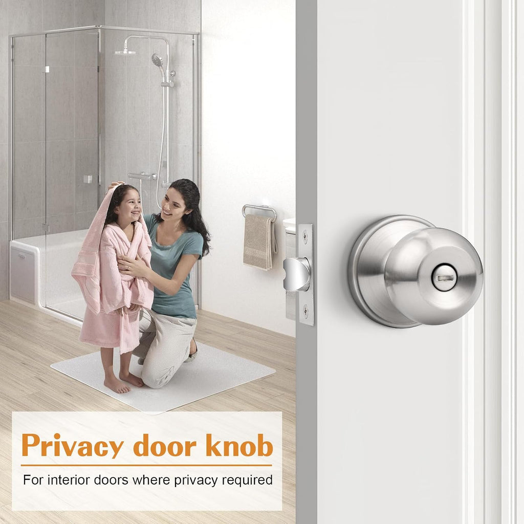 Privacy Interior Door Knobs Stainless Steel, Keyless Door Locks Bathroom, Brushed Nickel, 6 Pack