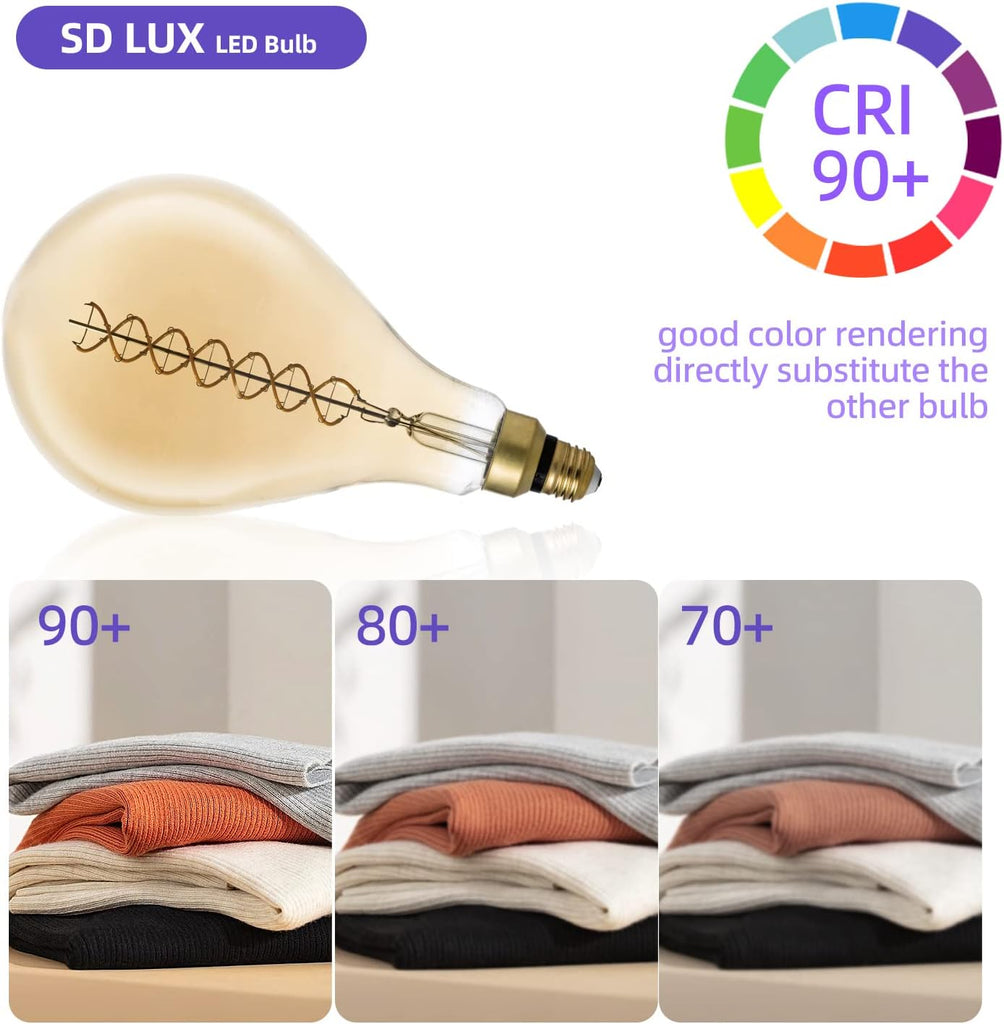 PS160 Large LED Edison Light Bulbs Dimmable 8W 450lm E26 2200K 1PC