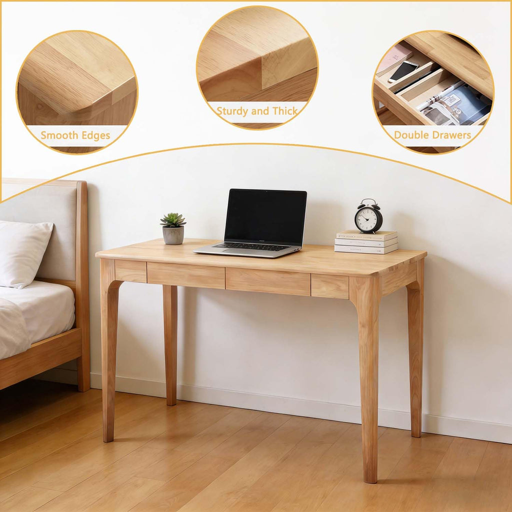 47" Solid Wood Simple Small Writing Desk with Storage drawers (Wood)