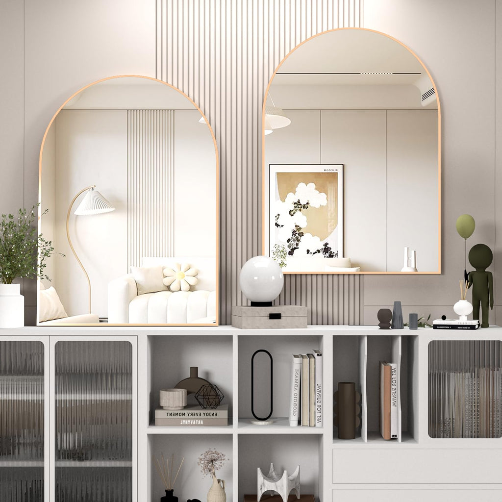 Arched Wall Mirror, 40"x30" Arched Mirror Wall Mounted Mirror with Metal Frame, Gold Vanity Mirror Decor for Mantle