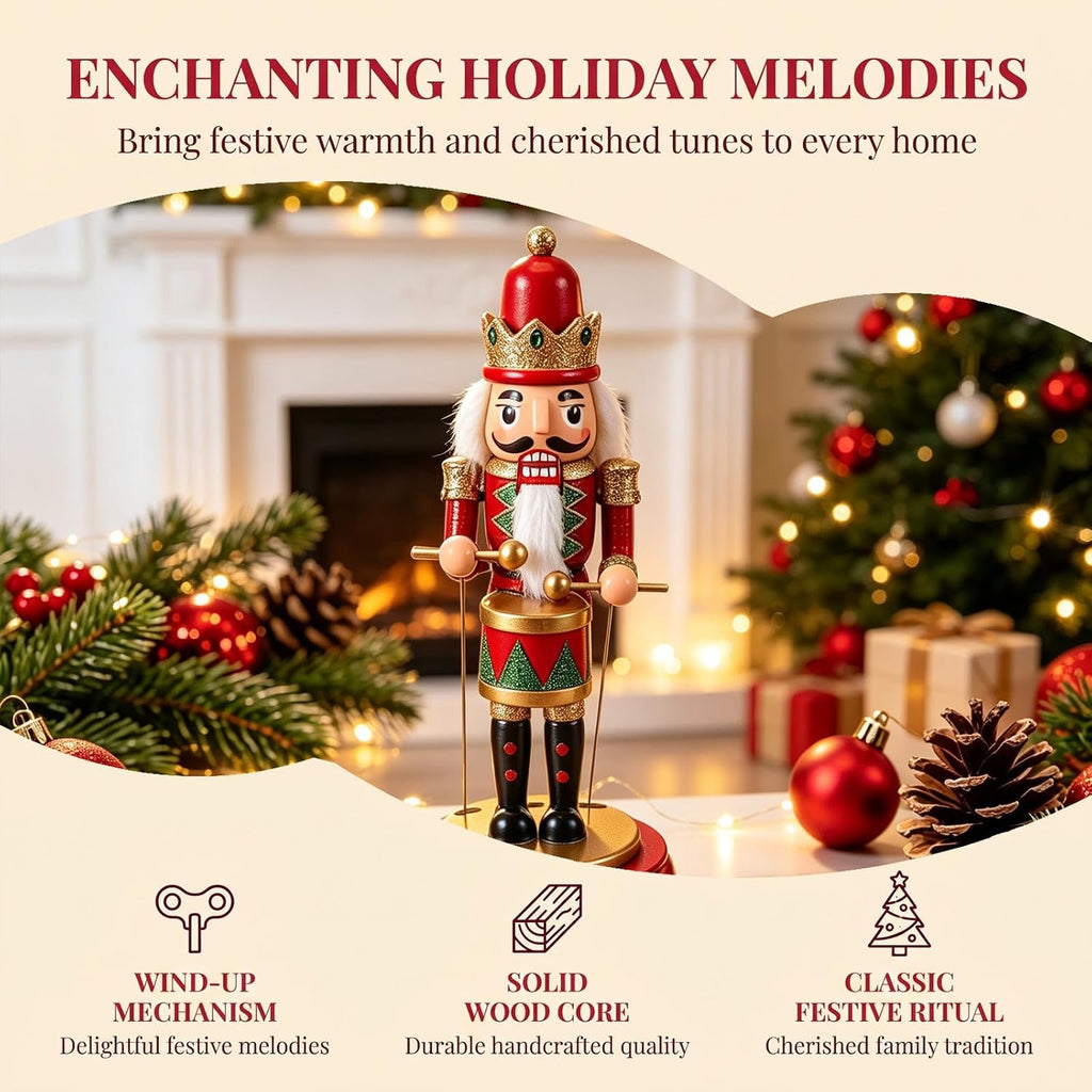 Wooden Nutcracker Music Box Xmas Christmas Decoration for Tabletop Display