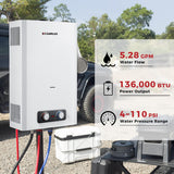 Tankless Water Heater, 5.28 GPM Propane Water Heater Camping, Outdoor for Cabin, Off-grid, Tiny House & Mobile Home