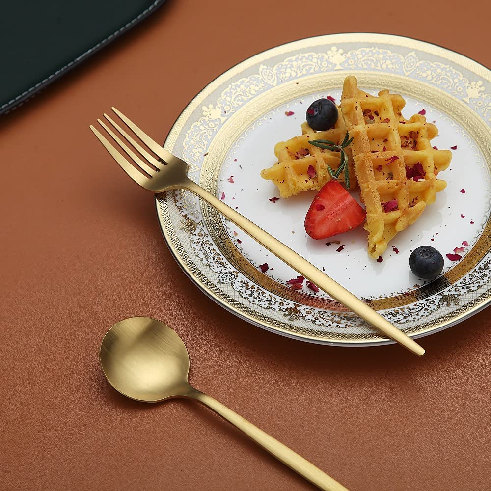 Matte Gold Silverware Set 40 Pieces, Stainless Steel Golden Flatware Set, Titanium Plating Cutlery Set, Matte Gold