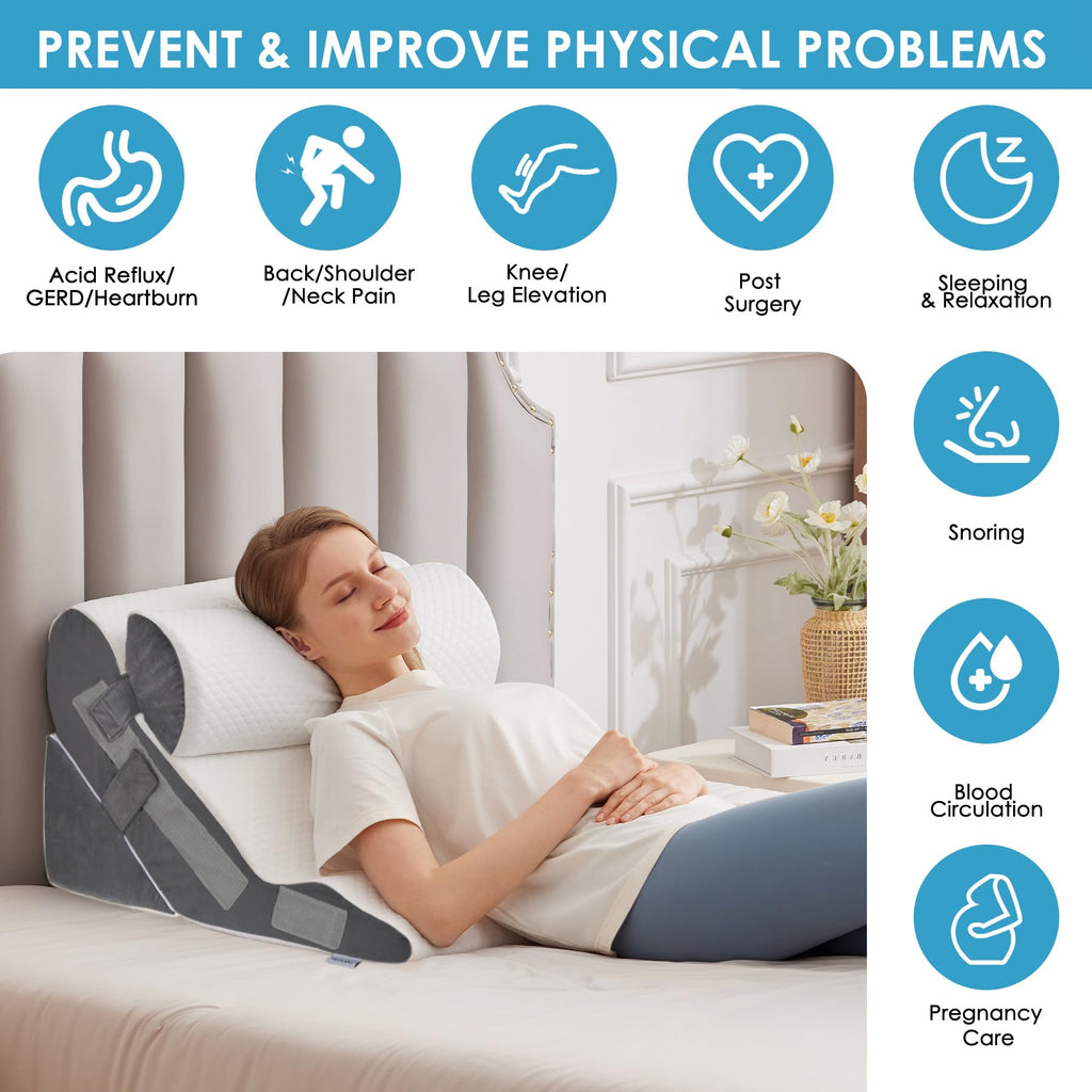 Wedge Pillow Set for After Surgery, Bed Wedge, 3PCS, White/Grey