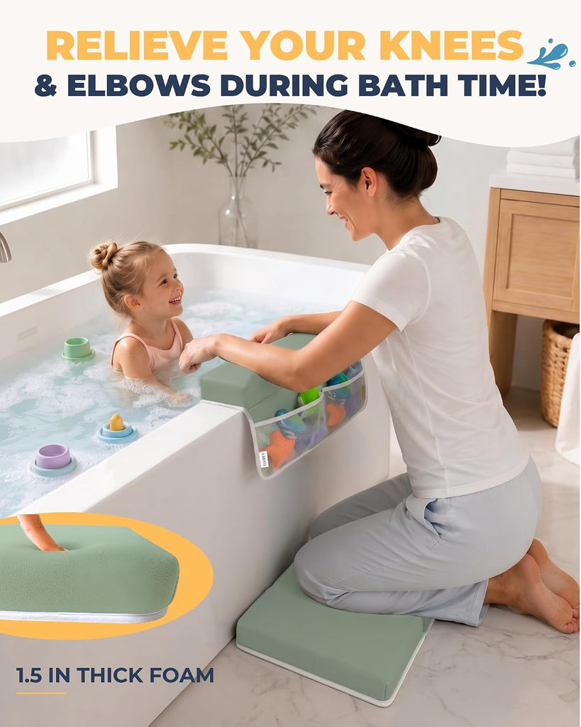 Comfortable Baby Bath Kneeler and Elbow Rest Pad Set - 1.5 Inch, Green