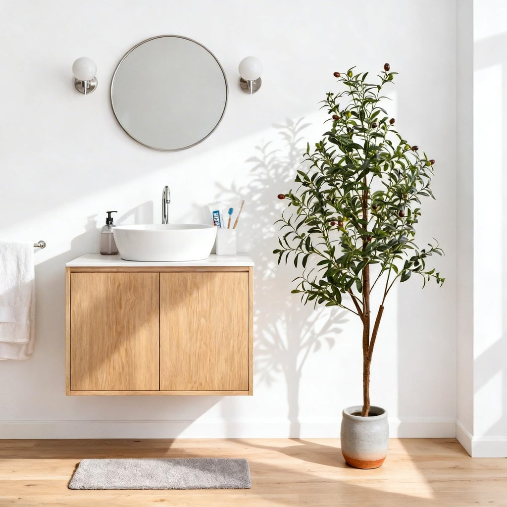5Ft Artificial Olive Tree with Moss & Basket - Indoor Tall Faux Olive Tree in Planter, Large Fake Olive Silk Tree