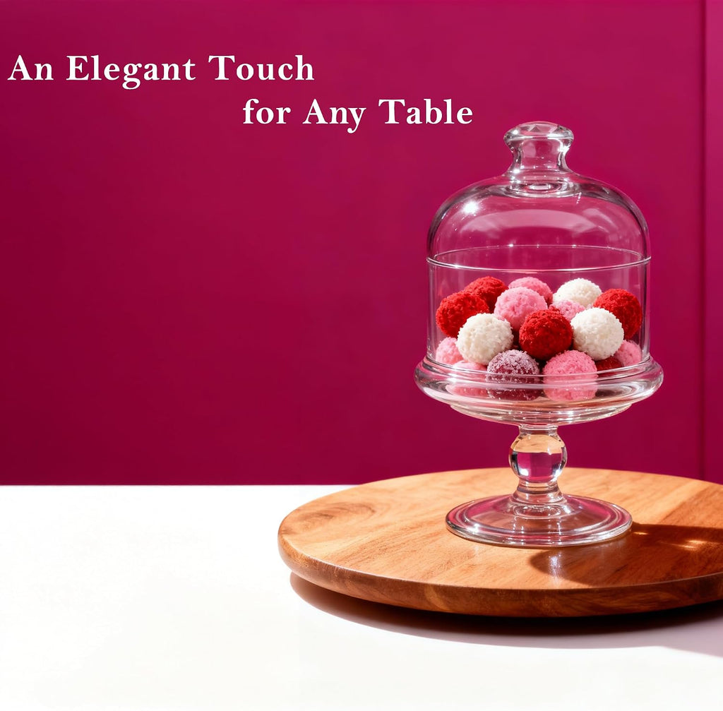 Glass Cake Stand with Dome, Clear Glass Cloche on Pedestal - Elegant Dessert Display for Cakes, Cupcakes, Cookies &