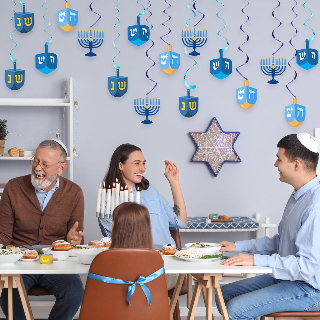 Hanukkah Dreidel Hanging Swirl Decorations Dreidel Hanging Decor for Hanukkah Party Supplies Chanukah Home - Set of 44