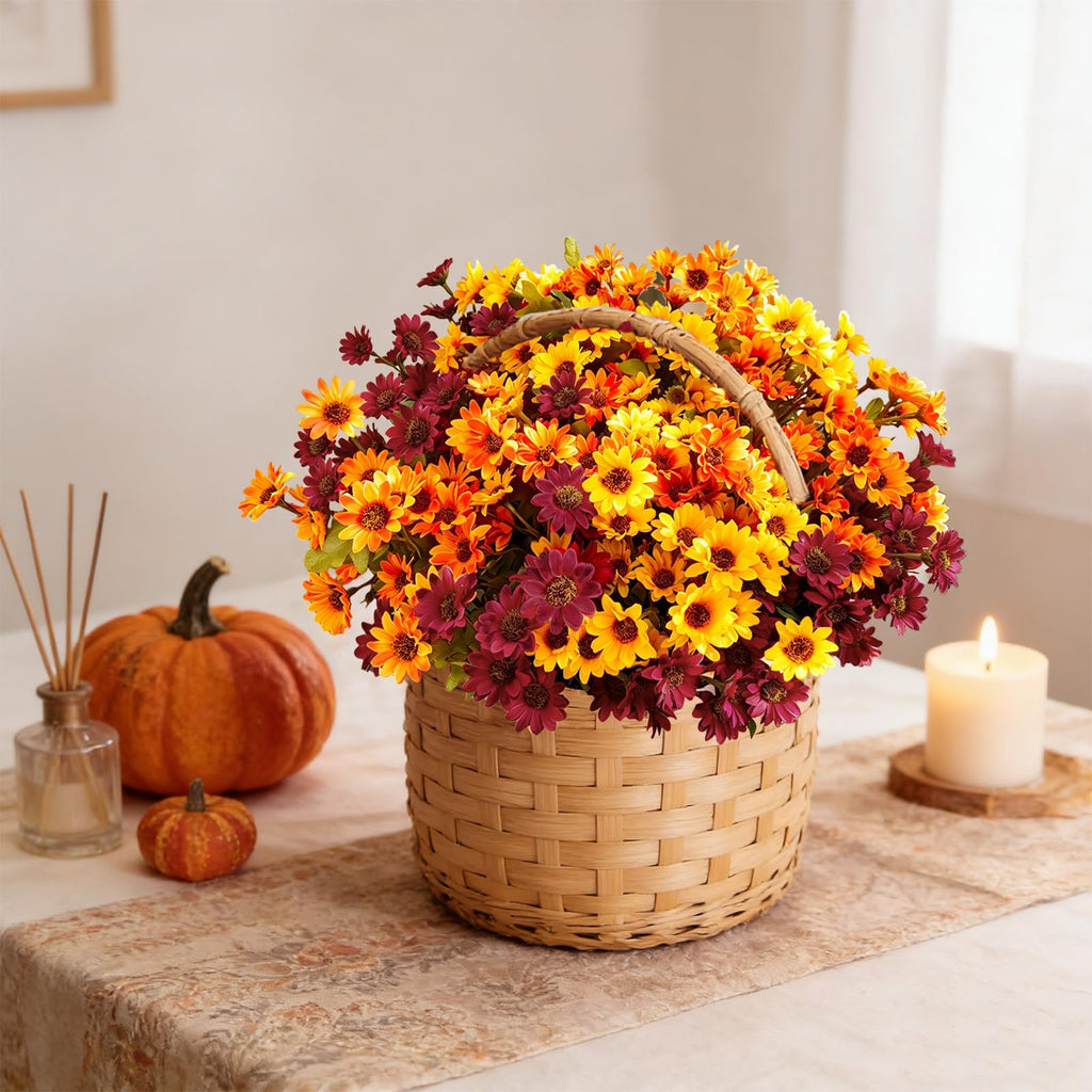 12Pcs Fake Flowers Artificial Mums for Outdoors, UV Resistant Faux Mums for Outdoor Planters Realistic Daisy No Fade