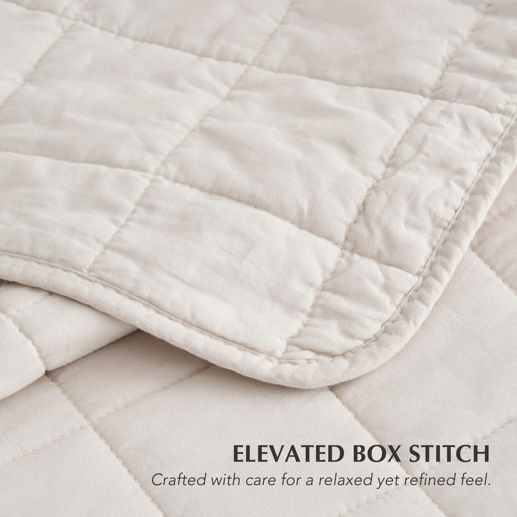 100% Cotton Box Stitch Quilt Set, Oversized King, Birch