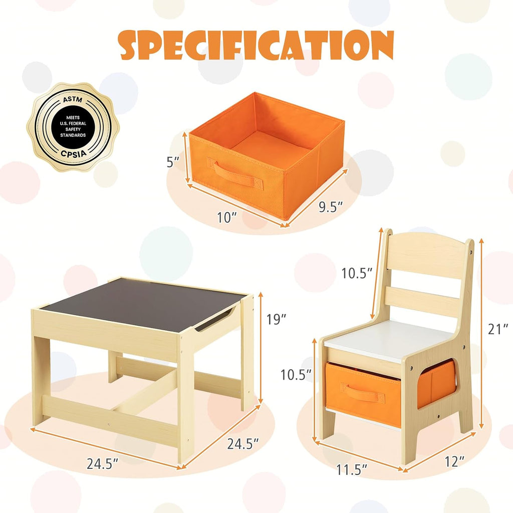 Kids Table and Chairs, in-1 Children Wooden Activity Set with Storage, Detachable Tabletop, for Art, Craft