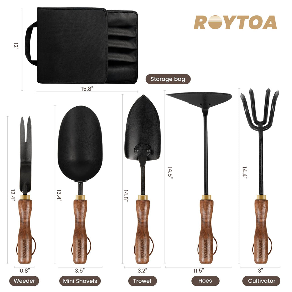 Garden Tool Set, 5PCS Gardening Tools, Stainless Steel Heavy Duty Hand Cultivator, Hoes, Shovel, Trowel and Weeder