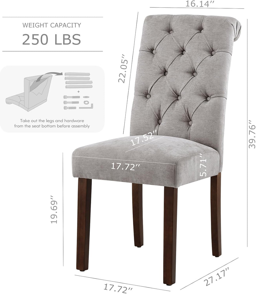 Button Tufted Dining Chairs Set of 2, Parsons Upholstered Fabric Dining Room Chairs Kitchen Chairs with Wood Legs and